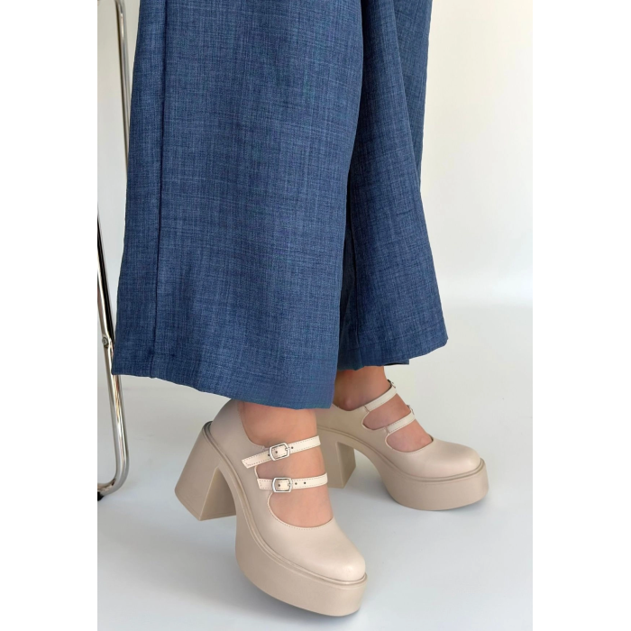 Jarlo Bej Cilt Dolgu Topuk Ayakkabı