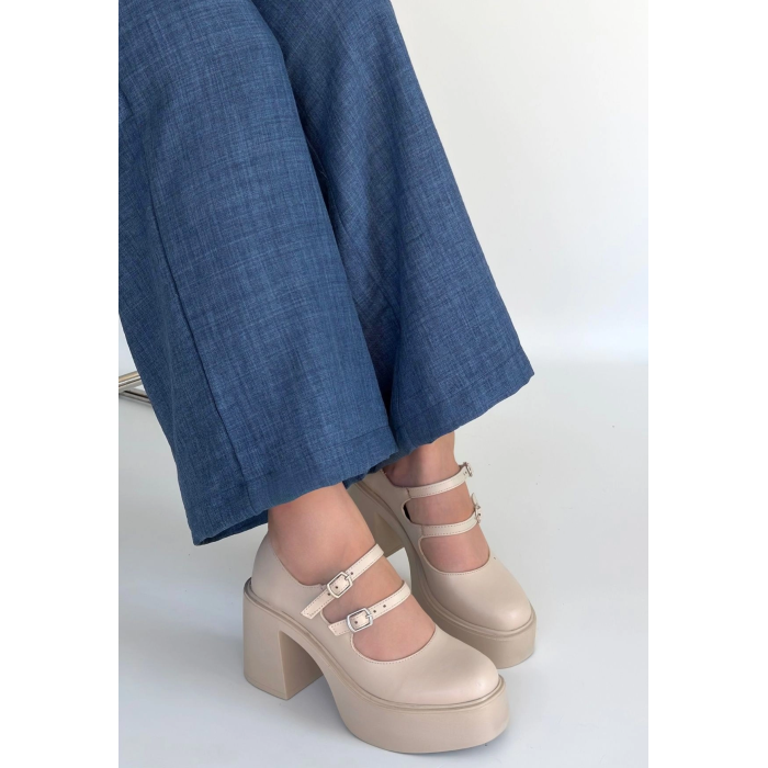 Jarlo Bej Cilt Dolgu Topuk Ayakkabı