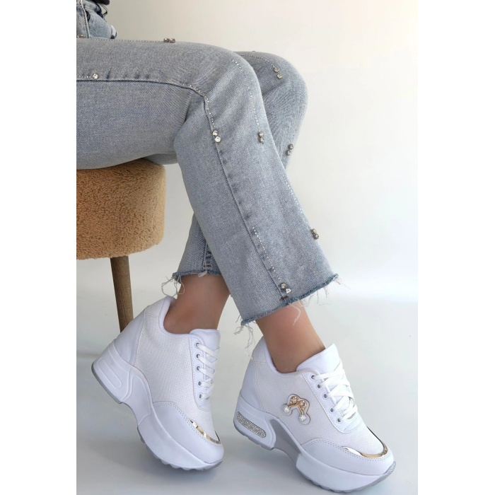 Wody Beyaz Cilt Simli Bağcıklı Spor Ayakkabı