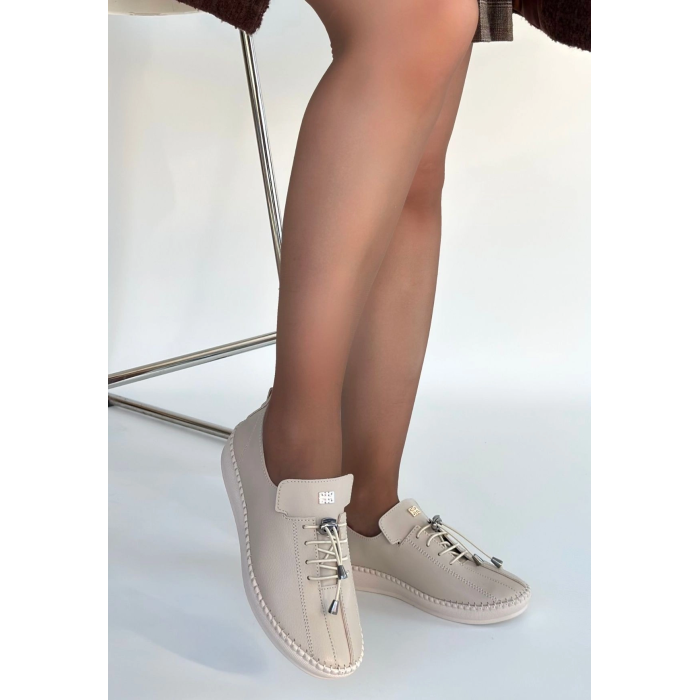 Warte Bej Deri Bağcıklı Spor Ayakkabı