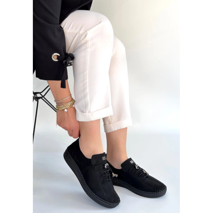 Warte Siyah Süet Bağcıklı Spor Ayakkabı