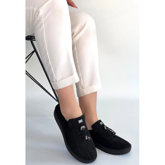 Warte Siyah Süet Bağcıklı Spor Ayakkabı