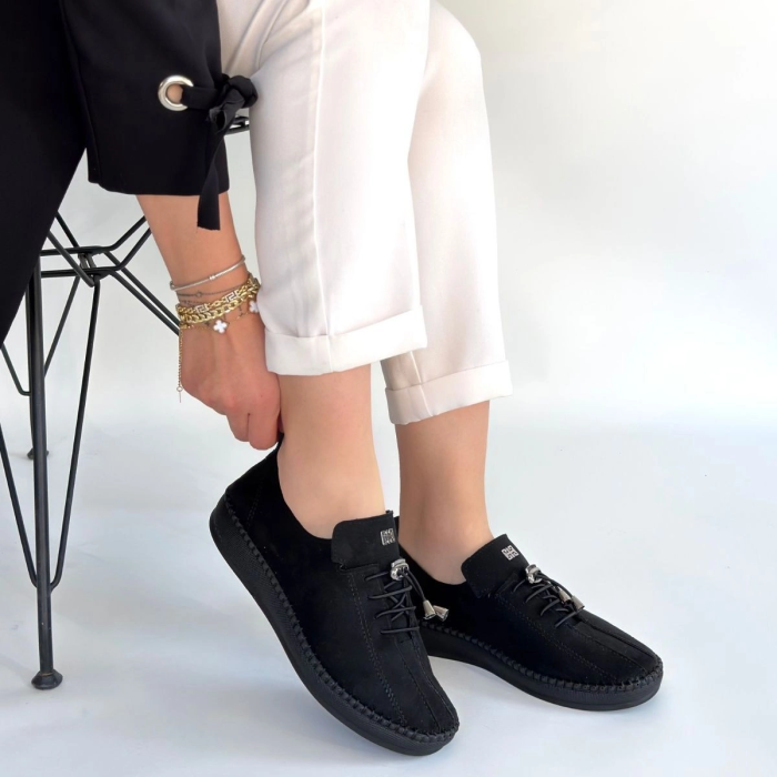 Warte Siyah Süet Bağcıklı Spor Ayakkabı