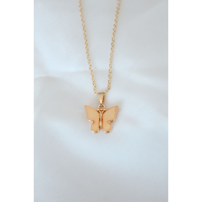 Gold Kaplama Sarı Renk Sedefli Kelebek Kolye