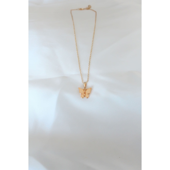 Gold Kaplama Sarı Renk Sedefli Kelebek Kolye