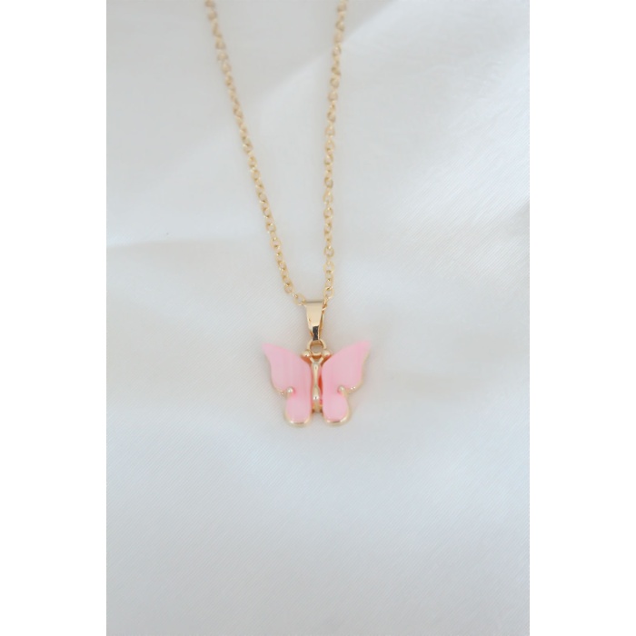 Gold Kaplama Pembe Sedefli Kelebek Kolye