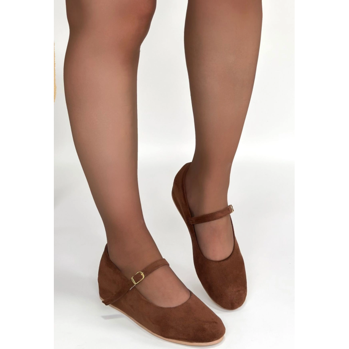 Lossa Taba Süet Kemerli Babet Ayakkabı