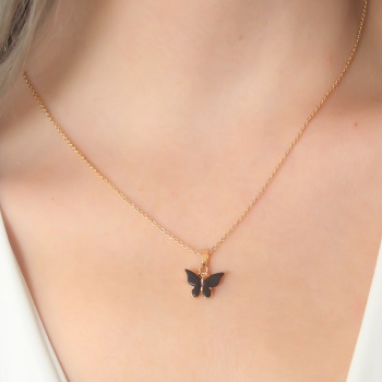 Gold Siyah Renk Kelebek Figür Kadın Kolye