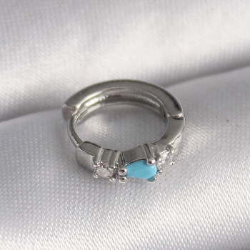 316L Çelik Gümüş Renk Zirkon Taşlı Mavi Boncuk Detay Tragus Piercing