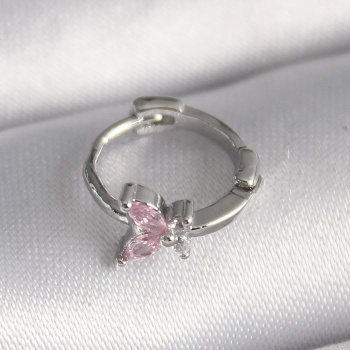 316L Çelik Gümüş Renk Pembe Zirkon Taşlı Kelebek Model Tragus Piercing