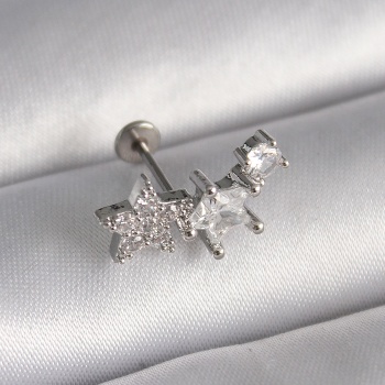 316L Çelik Gümüş Renk Zirkon Taşlı Yıldız Model Tragus Piercing