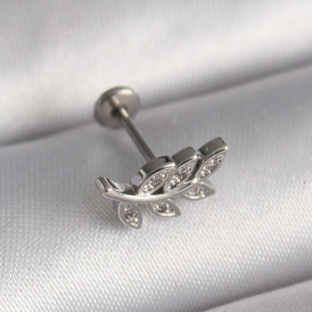 316L Çelik Gümüş Renk Dal Model Zirkon Taş Detaylı Tragus Piercing