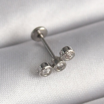 316L Çelik Gümüş Renk Zirkon Taşlı Tragus Piercing