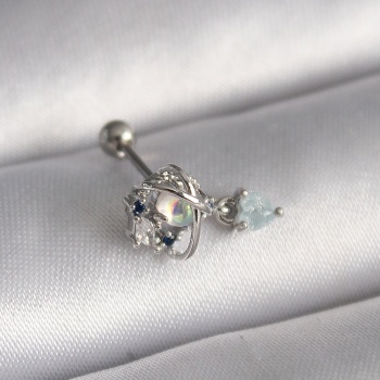 316L Çelik Gümüş Renk Zirkon Taşlı Sallantı Kalp Detay Tragus Piercing