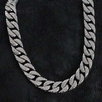 Pirinç Zirkon Taşlı Cuba Gurmet Model Gümüş Renk Erkek Kolye