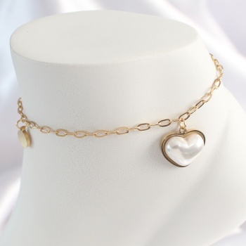 316L Çelik Gold Renk Zincir Model 3D İnci Kalp Model Kadın HalHal