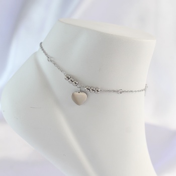 316L Çelik Gümüş Renk Zirkon Taş Detay Kalpli Halhal