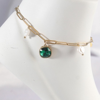 316L Çelik Gold Renk Zümrüt Taş Tasarımlı Halhal