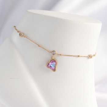 316L Çelik Gold Renk Renkli Zirkon Taşlı Kalp Halhal