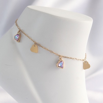 316L Çelik Gold Renk Minimal Renkli Zirkon Taşlı Kalp Halhal