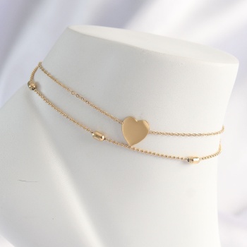 316L Çelik Gold Renk Kalp Tasarımlı 2li Halhal