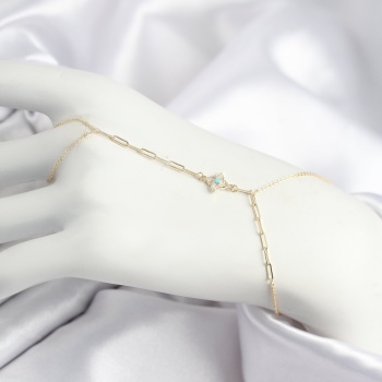 Pirinç Zirkon Taşlı Mavi Boncuklu Yonca Model Gold Renk Şahmeran