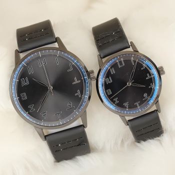 Siyah Deri Kordonlu Füme Renk Metal Kasa Sevgili Saatleri