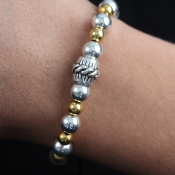 Doğal Taş Sarmal Model Gold Ve Gümüş Renk Asansörlü Erkek Bileklik