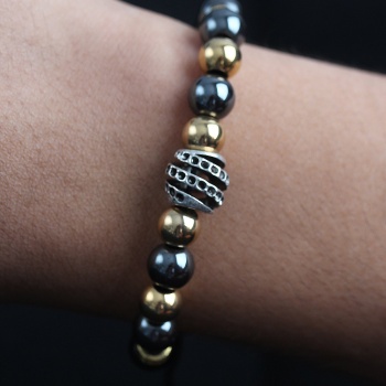 Doğal Taş Sarmal Model Gold Ve Füme Renk Asansörlü Erkek Bileklik