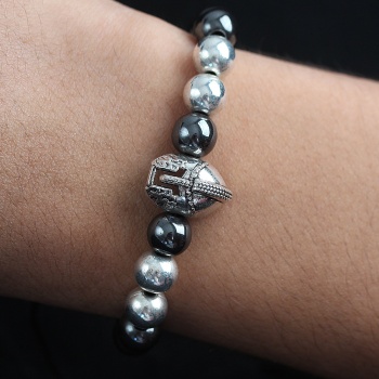 Doğal Taş Gladyatör Model Gümüş Ve Füme Renk Asansörlü Erkek Bileklik