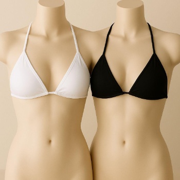 Kadın Siyah ve Beyaz Minimal Kesim Üçgen Bikini Üstü – Modern ve Şık Tasarım