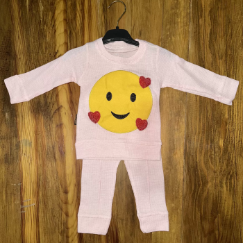3-12 aylık emoji detalı takım pembe