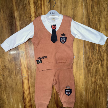 6-24 aylık kravatlı üçlü takım kahve