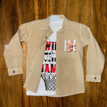 4-8 yaş tişört gömlek kombini vizon