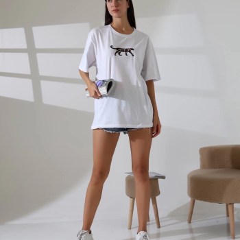 Kaplan nakış işlemeli Oversize tişört