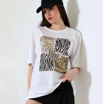 Karma desenli oversize tişört