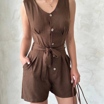 Kuşaklı şortlu tulum