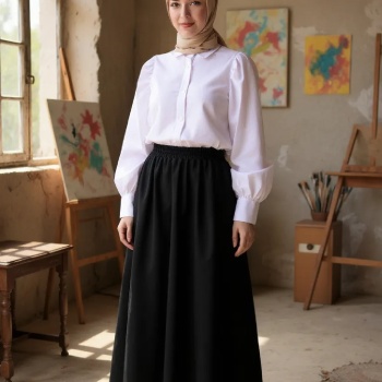 Kadın Siyah Double Kumaş Beli Lastikli Cepli Etek