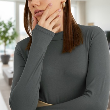 Kadın Antrasit Gri Parmak Detaylı Esnek Uzun Kollu Body