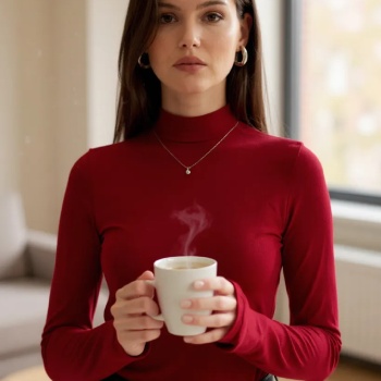 Kadın Bordo Parmak Detaylı Esnek Uzun Kollu Body