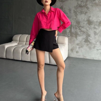 Poplin crop gömlek fuşya s3060