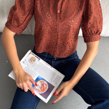 Brodeli crop gömlek s1023