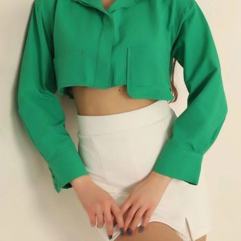 Poplin crop gömlek yeşil s3060
