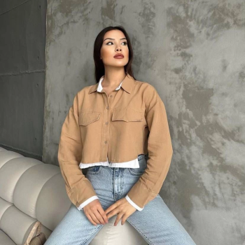 Çift renkli kısa gömlek vizonbeyaz s4021