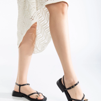 Nordi Siyah Cilt Kemerli Sandalet