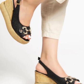 Caver Siyah Cilt Dolgu Topuk Sandalet