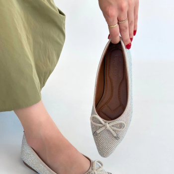 Sarra Bej Saten İşlemeli Babet Ayakkabı