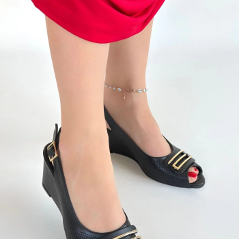 Mamba Siyah Cilt Dolgu Topuk Ayakkabı