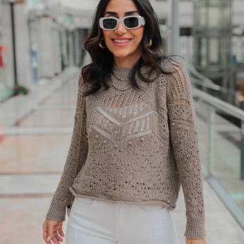 Desenli triko kazak gri