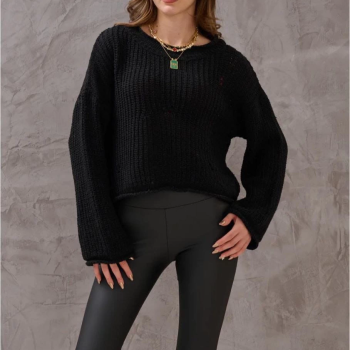 Salaş delik detaylı kazak siyah